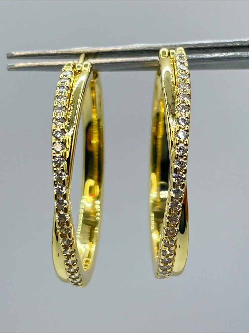 Gold White Crystal Hoop Earrings Classic Pave Sparkle Boho Glam